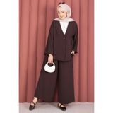 EBRUTESETTÜR Kimonolu Salaş Kalıp Yazlık Tesettür Takım Kahve