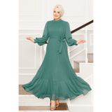 EBRUTESETTÜR Kolları Organze Tesettür Abiye Çağla Yeşili