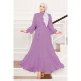 EBRUTESETTÜR Kolları Organze Tesettür Abiye Pembe