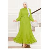 EBRUTESETTÜR Kolları Organze Tesettür Abiye Yağ Yeşil