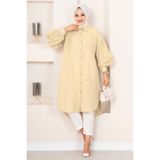 EBRUTESETTÜR Oval Kesim Tesettür Gömlek Tunik Sarı