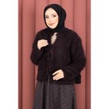 EBRUTESETTÜR Vera Önden Bağlamalı Peluş Hırka Mürdüm