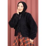 EBRUTESETTÜR Vera Önden Bağlamalı Peluş Hırka Siyah