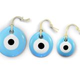 EBSEM - Özel Tasarım El Yapımı 3'lü Set (3cm - 4.5 cm - 5.5cm) Beyaz Mavi Cam Nazar Boncuğu, Nazarlık, Duvar Süsü, Hediyelik (Mavi)
