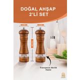 ebulduk Akrilik Bölmeli Ahşap Baharat Tuz Öğütücü Değirmen Tuzluk Baharatlık 16 Cm 2'li Set Kahverengi