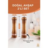ebulduk Akrilik Bölmeli Ahşap Baharat Tuz Öğütücü Değirmen Tuzluk Baharatlık 22 Cm 2'li Set Kahverengi