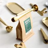 Ebulduk Kahve Ölçü Kaşığı Gold Renk 2 In 1 Mandallı Paslanmaz Çelik Kahve Ölçü Kaşığı ve Paket Klipsi