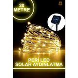 ebulduk Solar Güneş Enerjili 200 Peri Led Aydınlatma -20 Metre 8 Fonksiyonlu Sarı Günışığı Bahçe Aydınlatma