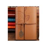 ebuuconcept Vintage Yaprak Desenli Deri Kaplı Defter | Günlük – Seyahat – Hediye Defteri | Retro Not Defteri