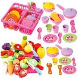 EC Shop Depomiks Avm Barbie Oyuncak Bulaşıklık Tabak Tencere Set + 10 Parça Kesilebilen Oyuncak Meyve Sebze Set Depomiks