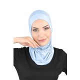Ecardin Zikzak Çizgili Spor Çapraz Tesettür Bone Türban - ST299 Bebe Mavi