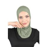 Ecardin Zikzak Çizgili Spor Çapraz Tesettür Bone Türban - ST299 Haki