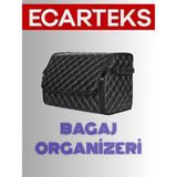Ecarteks Oto Bagaj Organizeri Kapitone Deri Çanta Siyah-Gümüş Renk 40 cm