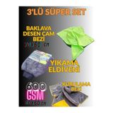 ECARTEKS PREMİUM QUALİTY CAR ACCESSORİES 3'lü Mikrofiber Oto Yıkama Seti Kurulama Bezi (600) Gsm - Cam Bezi - Oto Eldiven