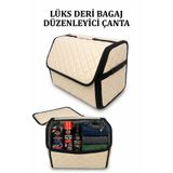 ECARTEKS PREMİUM QUALİTY CAR ACCESSORİES Oto Bagaj Organizeri Kapitone Deri Çanta Krem Renk