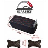 Ecarteks Sünger Kolçak ve Boyun Yastığı Seti – Kapitone Dikişli Siyah Universal Oto Aksesuar - Siyah - Kırmızı