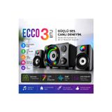 ECCO3 2.1 Kanal Speaker Rgb Led Işıklı Hafıza Kartı ve Usb Girişli Fm Radyolu Bluetooth Hoparlör Pc Tv Laptop