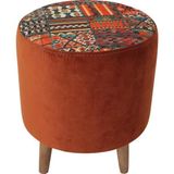Ece Ahşap Ayk. Silindir Puf Tabure (Kilim-Tarçın) - Renkli