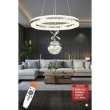 Ece Aydınlatma Heidi Krom Kaplamalı Kumandalı 3 Renk Işıklı Lüks Tasarım Ledli Avize Çap 40 cm - Krom - Açık Gri