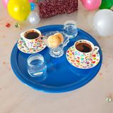 Ece Ev Modası Metal Sunum Tepsisi, Kahve Tepsisi, Çay Tepsisi, 26 cm Yuvarlak Tepsi - Mavi