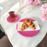 Ece Ev Modası Metal Sunum Tepsisi Metal Çay Tabağı Set- 6 Adet Çay Tabağı ve 6 Adet Sunum Tepsisi Sunumluk Tabak - Kırmızı