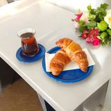 Ece Ev Modası Metal Sunum Tepsisi Metal Çay Tabağı Set- 6 Adet Çay Tabağı ve 6 Adet Sunum Tepsisi Sunumluk Tabak - Mavi