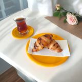 Ece Ev Modası Metal Sunum Tepsisi Metal Çay Tabağı Set- 6 Adet Çay Tabağı ve 6 Adet Sunum Tepsisi Sunumluk Tabak - Sarı