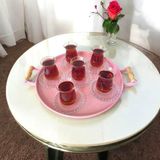 Ece Ev Modası Tepsi Ahşap Kulplu Metal Çay Tepsisi Kahve Tepsisi Sunum Kahvaltı 37 cm Tepsi - Pembe