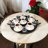 Ece Ev Modası Tepsi Ahşap Kulplu Metal Çay Tepsisi Kahve Tepsisi Sunum Kahvaltı 40 cm Tepsi - Siyah