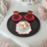 Ece Ev Modası Tepsi Metal Çay Tepsisi Kahve Tepsisi Sunum Kahvaltı Tepsisi-30 cm Küçük Boy - Siyah