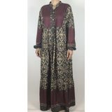 Ece Giyim Etnik Desen Oversize Kolları Lastikli Önü Dört Düğmeli Mevsimlik Elbise - Gri - 38
