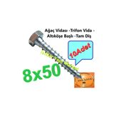 ece life Ağaç Vidası -Trifon Vida -Altıköşe Başlı -Tam Diş -8x50mm (Pk.İçi Ad./10 Adet)