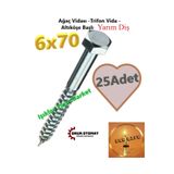 ece life Ağaç Vidası -Trifon Vida -Altıköşe Başlı -Yarım Diş -6x70mm (Pk.İçi Ad./25 Adet)
