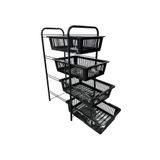 Ece Metal 4 Plastik Raflı Tekerlekli Siyah Sebzelik Meyvelik Organizer
