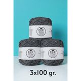 Ece Örgü Tasarım Atölyesi Antrasit rengi, gümüş simli, %100 koton, bükümlü el örgü ipi (300 gr.)