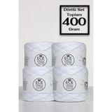 Ece Örgü Tasarım Atölyesi Beyaz, çok katlı merserize koton örgü ipi seti (toplam 400 gram)