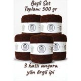 Ece Örgü Tasarım Atölyesi Chestnut, acı kahverengi, 3 katlı angora yün örgü ipi (500 gr.)