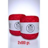 Ece Örgü Tasarım Atölyesi Kırmızı italyan merserize arasına, kırmızı sim karışımı tasarım el örgü ipi (200 gr.)