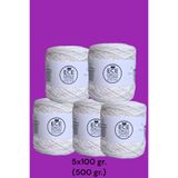 Ece Örgü Tasarım Atölyesi Krem rengi, çok katlı merserize koton arasına, 1 kat gümüş sim karışımı el örgü ip (500 gr.)