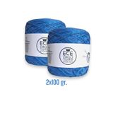Ece Örgü Tasarım Atölyesi Mavi renkli, çok katlı merserize koton arasına mavi renkli sim karışımı örgü ipi V2. (200 gr.)