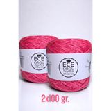 Ece Örgü Tasarım Atölyesi Pembe rengi çok katlı merserize koton arasına 1 kat pembe simli el örgü ipi (200 gr.)