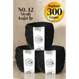 Ece Örgü Tasarım Atölyesi Siyah renkli (No. 12), kağıt çanta ipi ( 300 gr.)