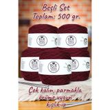 Ece Örgü Tasarım Atölyesi Spesso ,bordo renk, parmakla örüme uygun, 5mm kalınlığında, battaniye, ceket, örgü ipi(500 gr.)