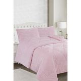 Ece Stripe Çift Kişilik Pelüş Yatak Örtüsü Pudra - 220 x 240 cm