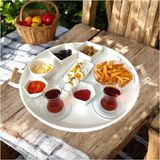 Eceaksesuar Ahşap Kulplu 50 cm Yuvarlak Metal Tepsi Kahvaltı Çay Kahve Sunum Tepsisi Beyaz 48 x 4 - Çok Renkli