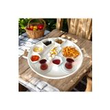 EceAksesuar Ahşap Kulplu 50 Cm Yuvarlak Metal Tepsi Kahvaltı Çay Kahve Sunum Tepsisi Beyaz 48 x 48