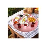 EceAksesuar Ahşap Kulplu 50 Cm Yuvarlak Metal Tepsi Kahvaltı Çay Kahve Sunum Tepsisi Pembe 48 x 48