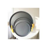 EceAksesuar Ahşap Kulplu Metal Tepsi Çay Tepsisi 4'lü (50, 40, 37, 30 CM) Kahve Tepsisi Sunum Tepsi Seti Antrasit 50 x 30