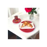 EceAksesuar Metal Sunum Tepsisi Metal Çay Tabağı Set- 6 Adet Çay Tabağı Ve 6 Adet Sunum Tepsisi Sunumluk Tabak kırmızı 17 x 17