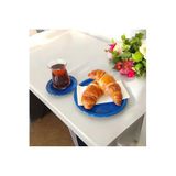 EceAksesuar Metal Sunum Tepsisi Metal Çay Tabağı Set- 6 Adet Çay Tabağı Ve 6 Adet Sunum Tepsisi Sunumluk Tabak mavi 17 x 17